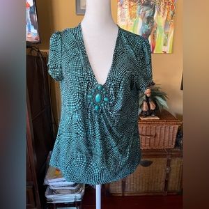 Apt 9 turquoise Top with Broach Sz L